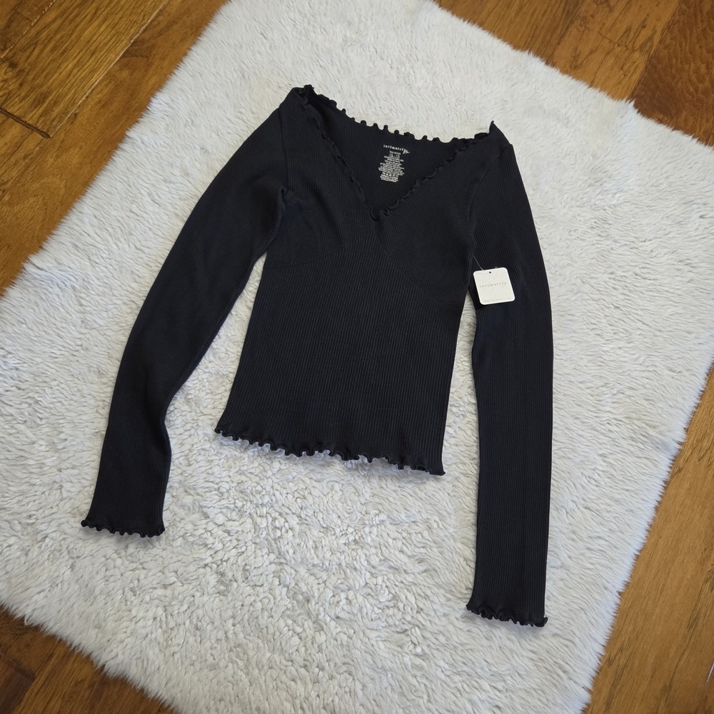 NWT Intimately Free People Fitted Shirt Top Women's L/XL Lettuce-edge Ribbed